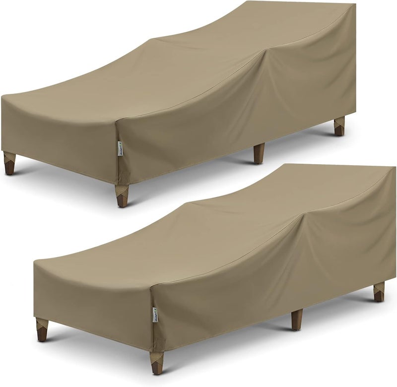 SunPatio Outdoor Chaise Lounge Covers, Heavy Duty Waterproof Beach Chair Cover with Seam Taped, Fade Resistant Patio Chaise Cover, Helpful Air Vents, 2 Pack - 66" L x 30" W x 26" H, Taupe - Image 1